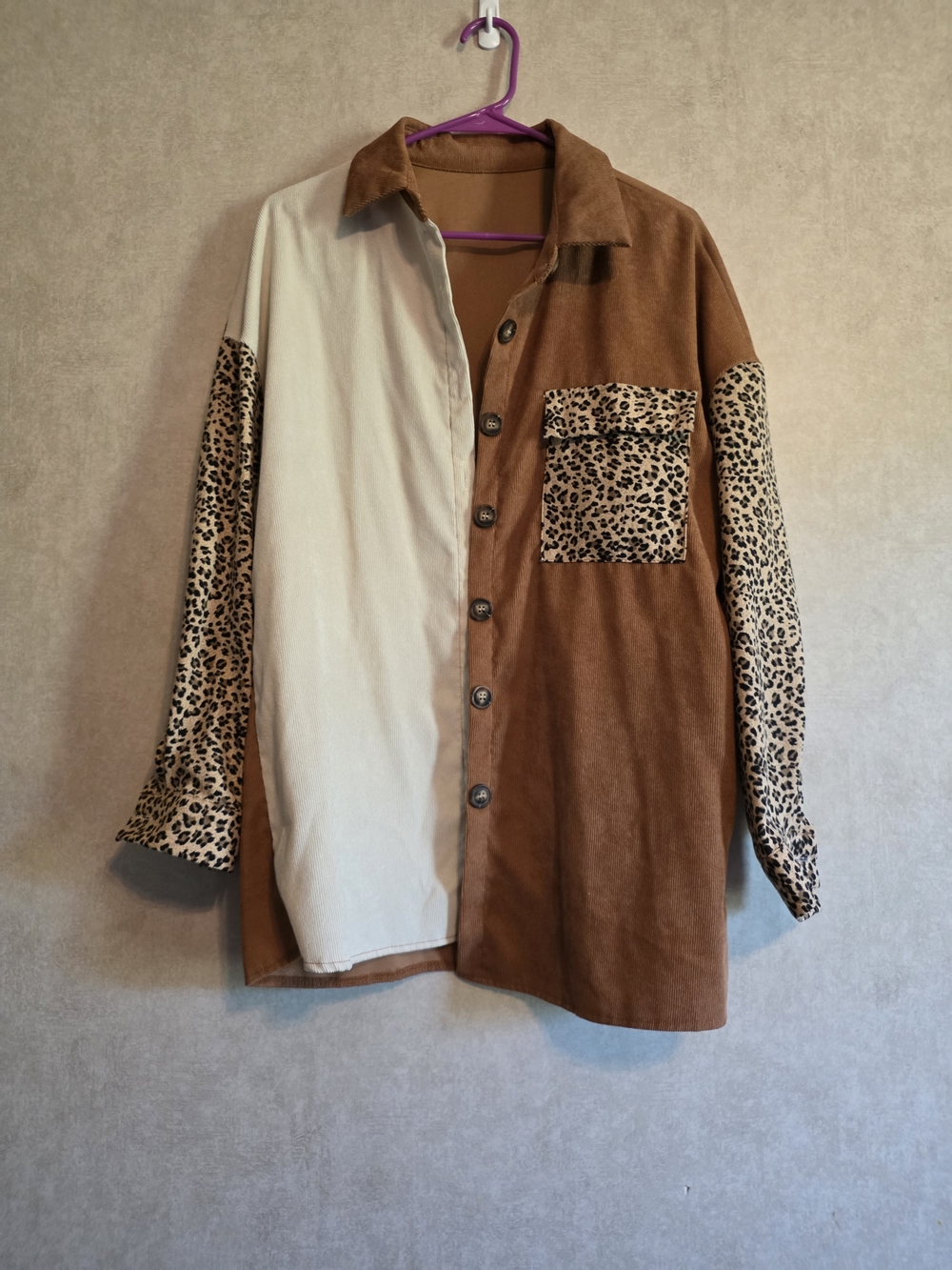 SHEIN Brown & Cream Leopard Sleeve Shacket